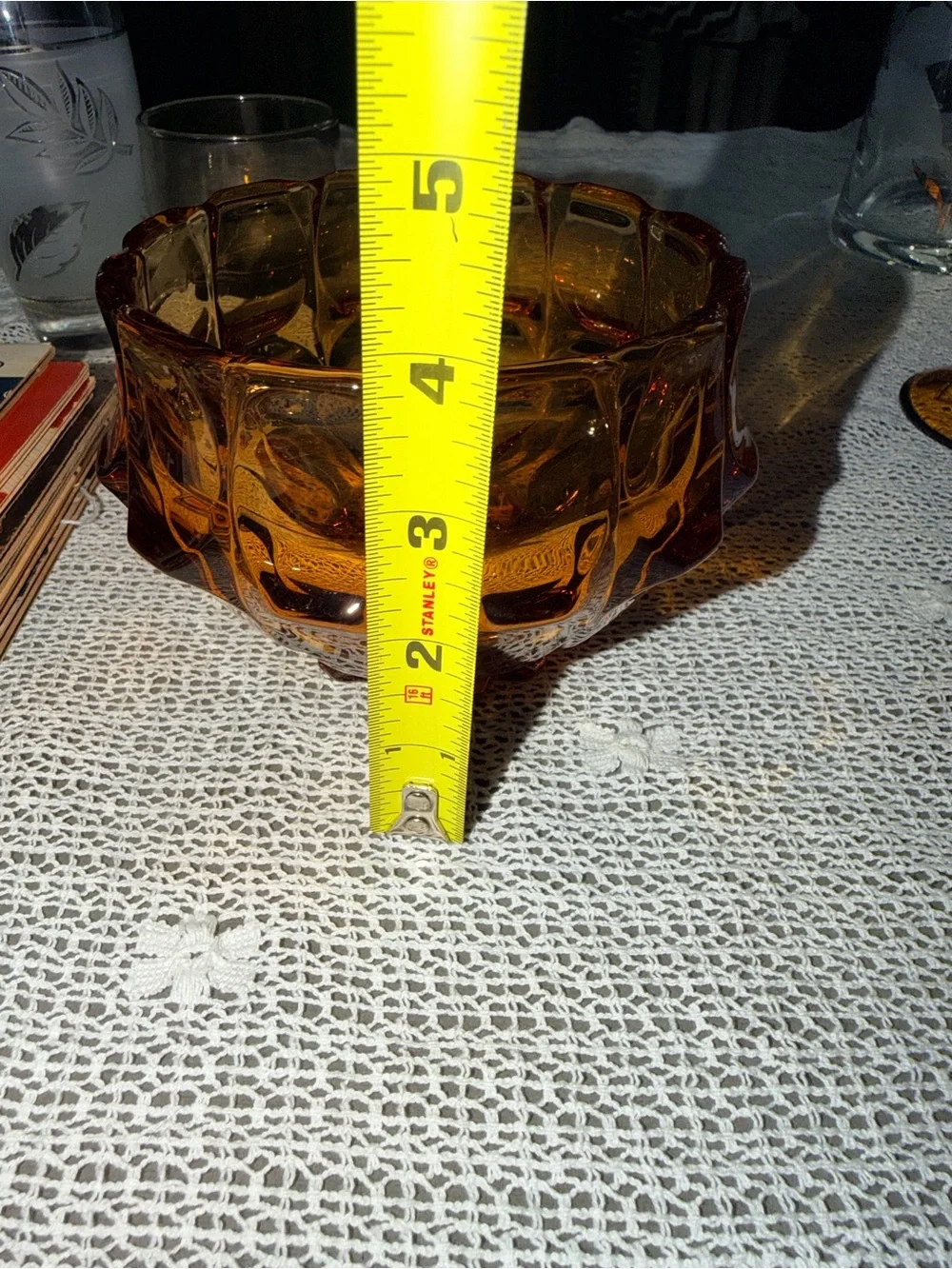 Indiana Glass Amber Faceted Glass Bowl
